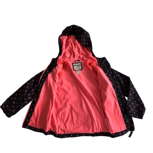OshKosh B'gosh Girl' 6 Navy & Pink Hearts Hooded Zip UP Windbreaker Rain Jacket - Picture 7 of 14